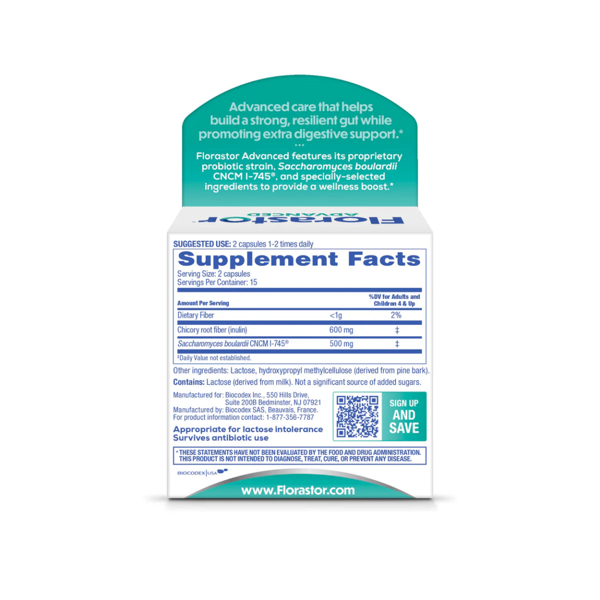 Florastor® Advanced Pro + Pre Probiotic & Prebiotic Fiber Supplement